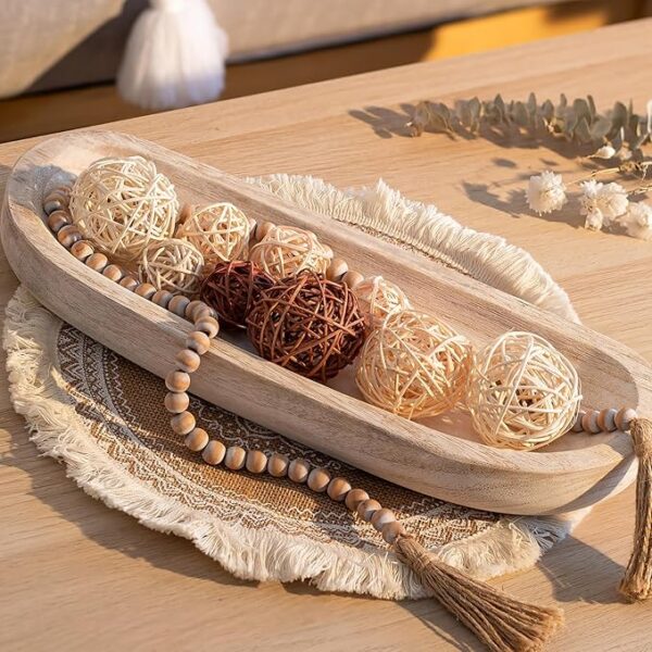 Rustic White Wooden Dough Bowl, Long Centerpiece for Kitchen & Home Decor