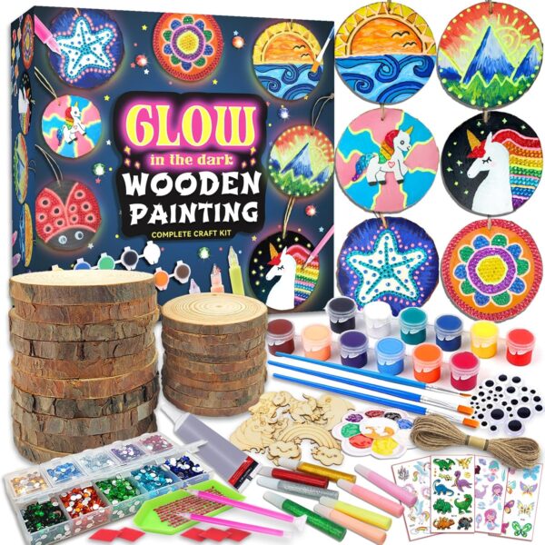 Kids Wooden Painting Kit - Glow in the Dark, Arts & Crafts Gift for Boys & Girls Ages 5-12, Creative Easter Activity