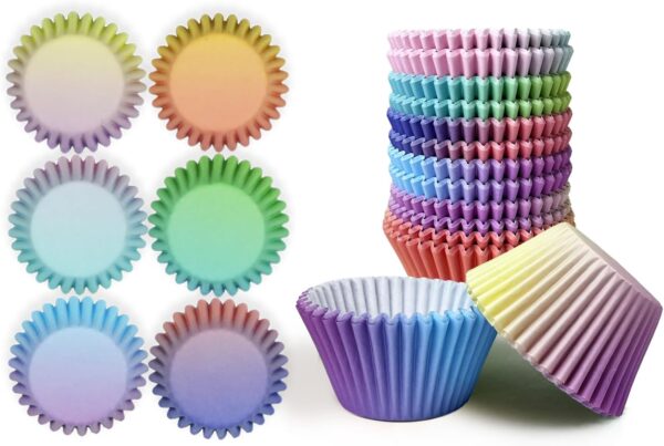 Jumbo Cupcake Liners, 300-Count, 6 Designs (Green-Orange Gradient)