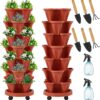 2 Set 7-Tier Stackable Vertical Planters with Wheels for Herbs, Flowers, and Vegetables (Brick Red) - Image 2