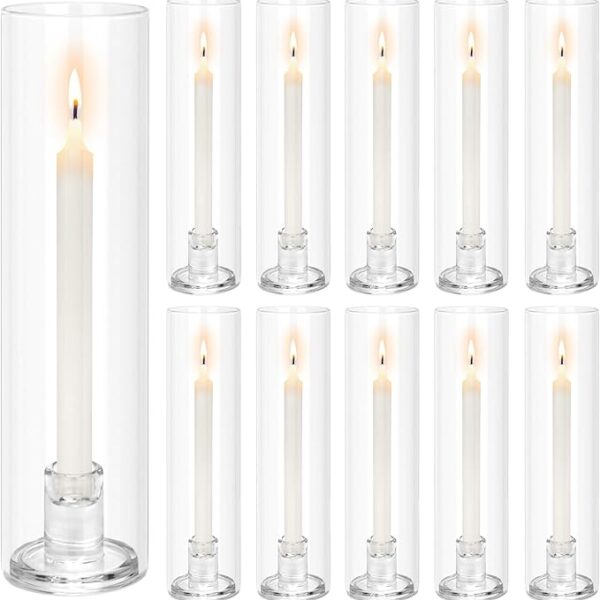10-Piece Hurricane Glass Candle Holders, 11.8" Tall Taper Candlestick Holders for Weddings & Decor