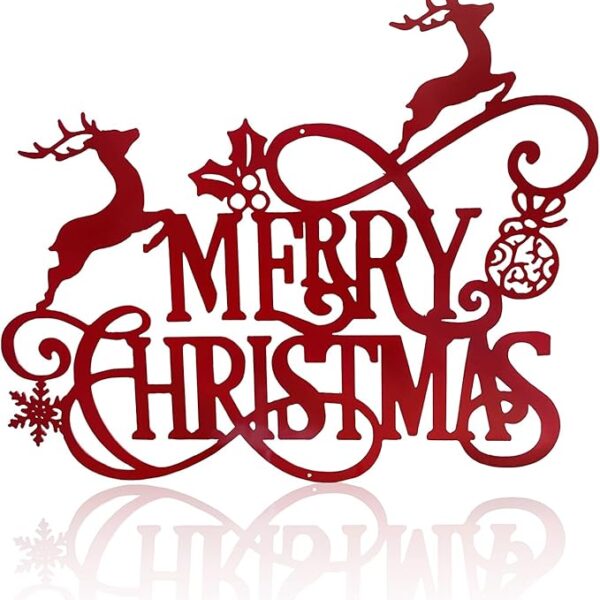 Metal "Merry Christmas" Wall Sign, Decorative Hanging Plaque for Indoor & Outdoor Holiday Decor