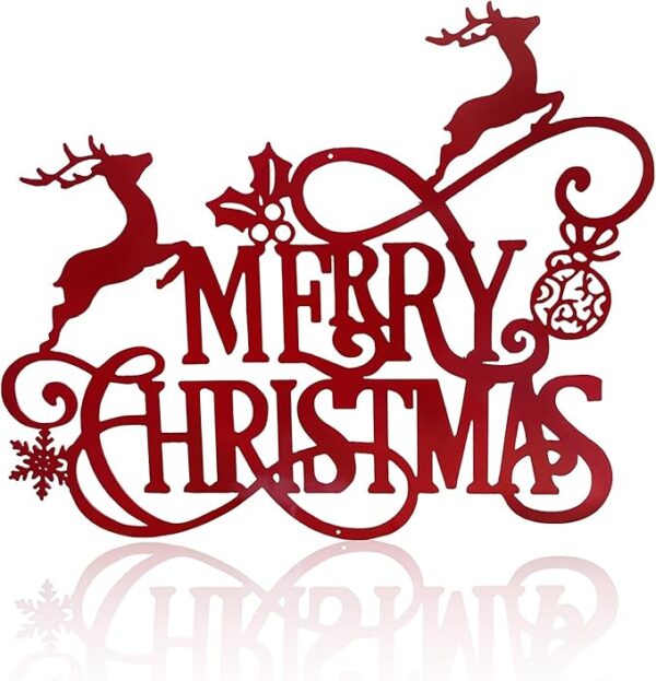 Metal "Merry Christmas" Wall Sign, Decorative Hanging Plaque for Indoor & Outdoor Holiday Decor