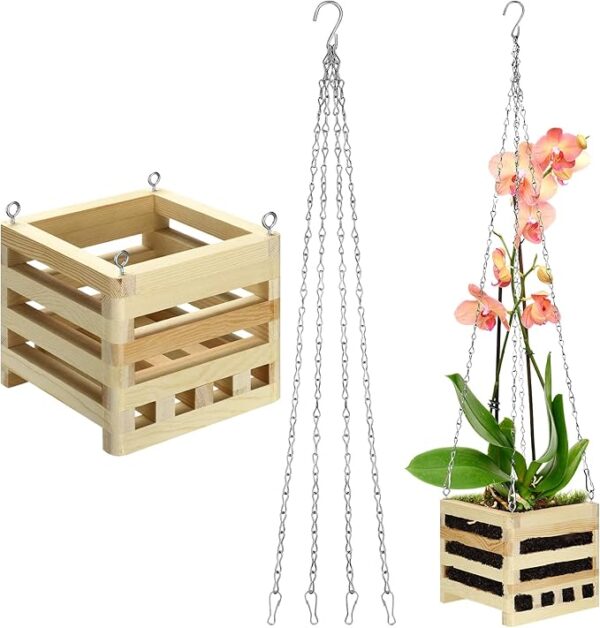 Wooden Orchid Hanging Planter with 20" Chain, 6" Basket (1 Set)