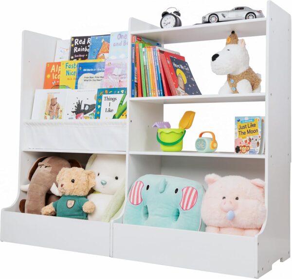 48.6" Wooden Kids Bookshelf with Toy Storage, 3-Tier Sling Bookcase for Nursery & Playroom