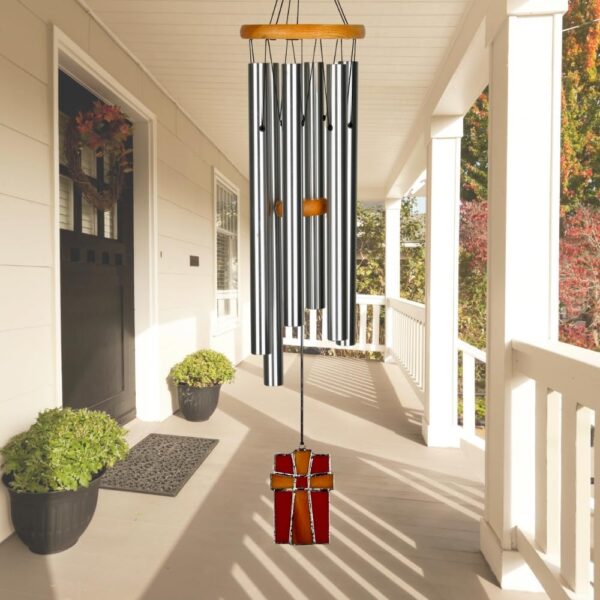 28" Amazing Grace Wind Chimes – Memorial Sympathy Chime with Stained Glass Cross, Outdoor Garden & Patio Decor
