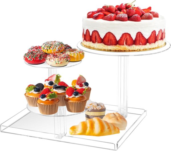 3-Tier Acrylic Cake Stand – 8-12 Inch Cupcake Display for Parties & Weddings (Clear)