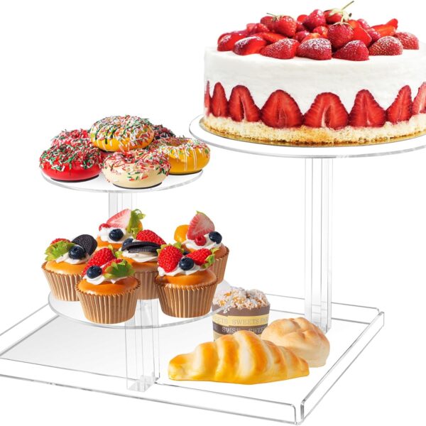 3-Tier Acrylic Cake Stand – 8-12 Inch Cupcake Display for Parties & Weddings (Clear)