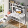 Tribesigns 55" Computer Desk with Drawers & Storage – Rustic Office Desk with Hutch (White) - Image 4