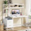 Tribesigns 55" Computer Desk with Drawers & Storage – Rustic Office Desk with Hutch (White) - Image 2