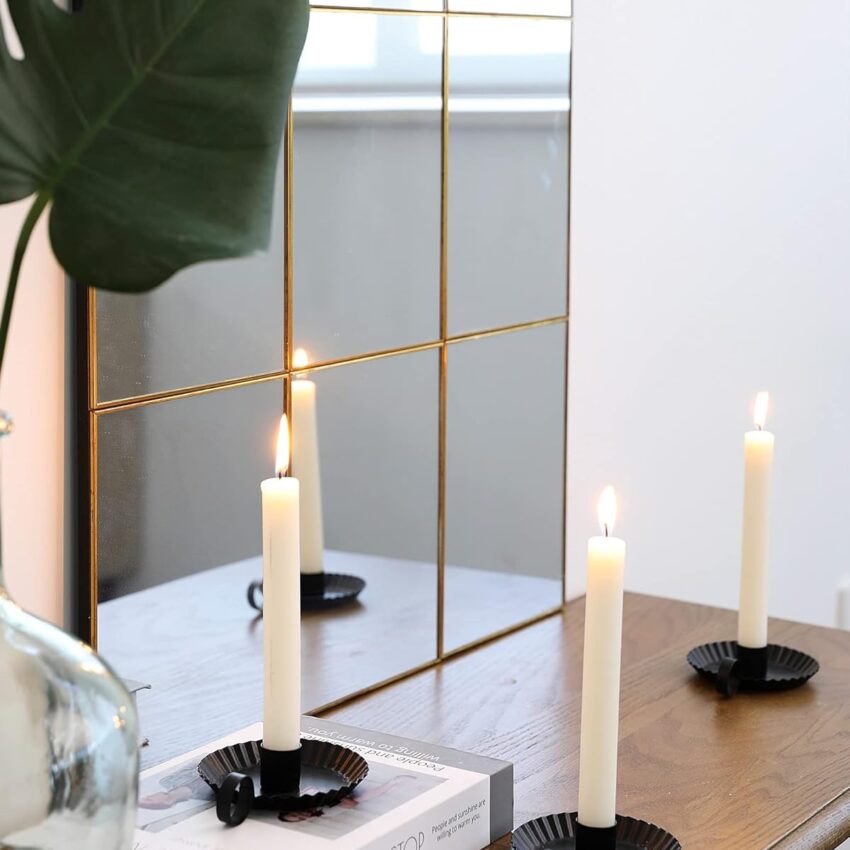 Set of 3 Black Metal Taper Candle Holders with Handle – Farmhouse Style