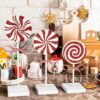3-Piece Wooden Christmas Candy Decor Set, Rustic Red Tiered Tray Decorations for Home Tables - Image 2