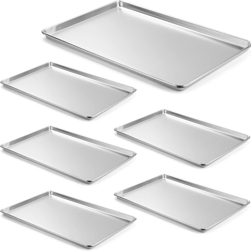 6-Pack Aluminum Sheet Pans – Full Size 26x18" Commercial Bakery Baking Trays