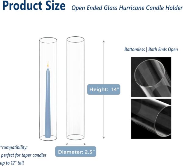 6 Pcs 14" Glass Hurricane Candle Tubes – Open-Ended Cylinder Shades