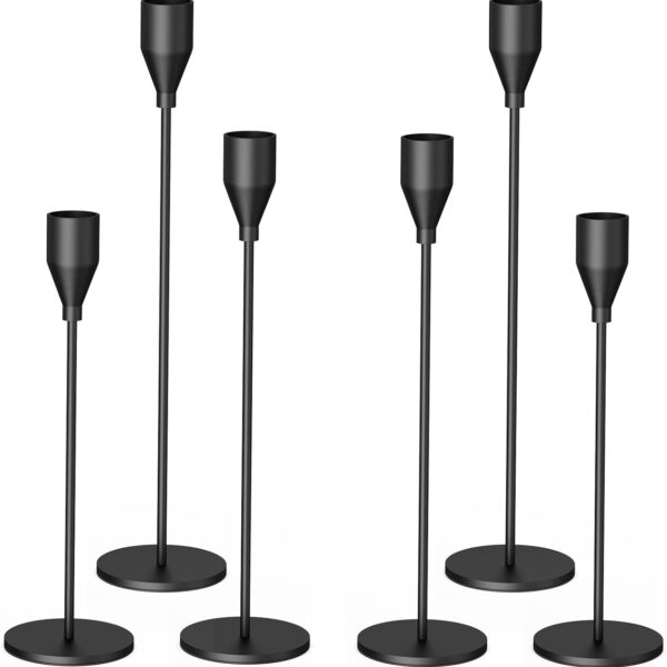Set of 6 Matte Black Taper Candle Holders – Table & Fireplace Decor