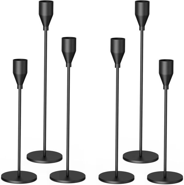 Set of 6 Matte Black Taper Candle Holders – Table & Fireplace Decor
