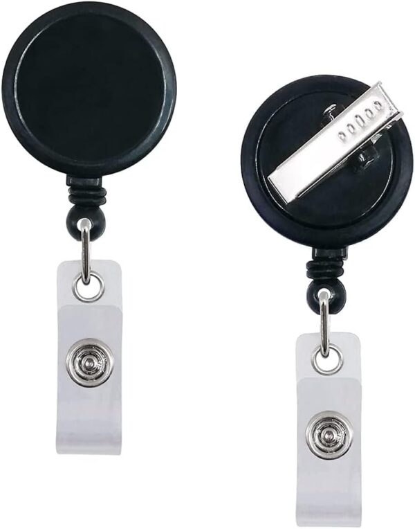 5 Pack Retractable ID Badge Holders with Swivel Clip – Black Badge Reels