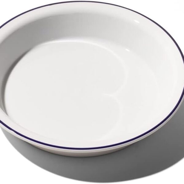 9" Handcrafted Porcelain Pie Dish – Navy Rim, Professional Bakeware (France)