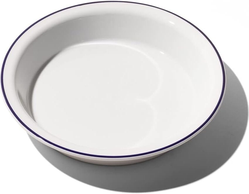 9" Handcrafted Porcelain Pie Dish – Navy Rim, Professional Bakeware (France)