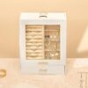 Jewelry Organizer Box for Women & Girls, Storage for Necklaces, Rings, Earrings & Bracelets (White + Gold) - Image 2