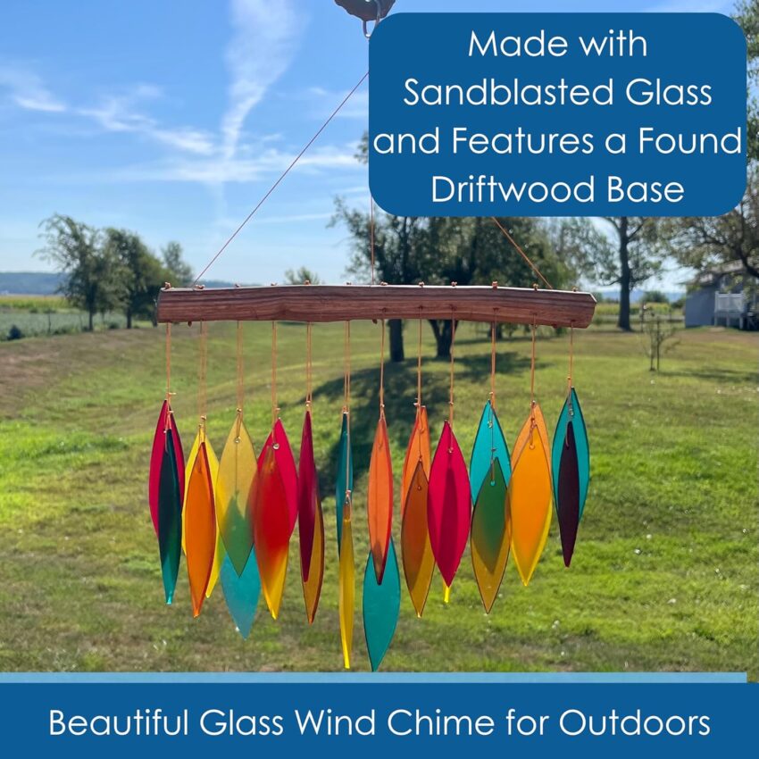 Blue Santa Fe Glass Chime – Handcrafted Sandblasted Glass & Wood Wind Chime