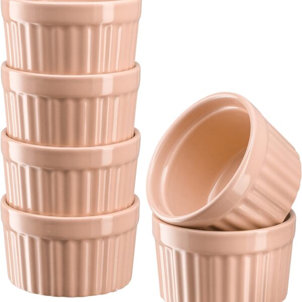 Set of 6 Pink Porcelain Ramekins – 10 oz Soufflé Dishes, Oven Safe for Baking Desserts & Soup