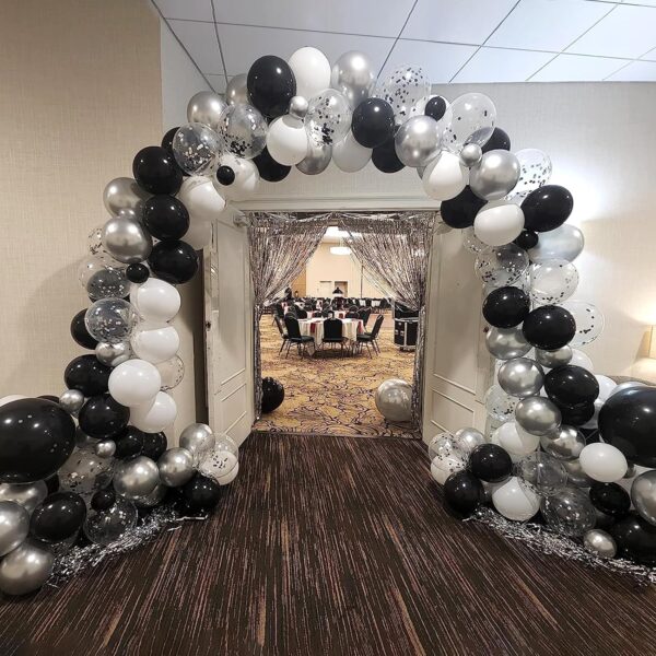 Black & Silver Balloon Garland Kit – 124pcs for New Year's, Graduation & Party Decorations