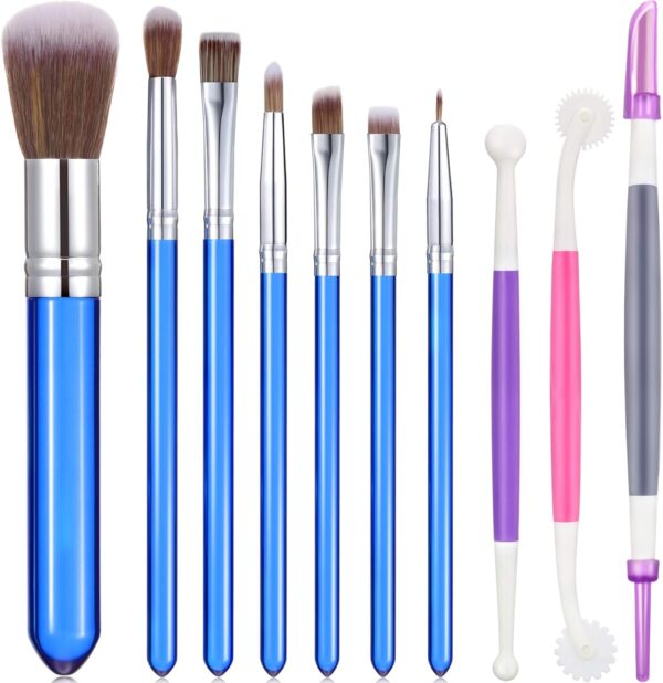 10-Piece Cake Decorating Brushes Set – Food Paint Brushes for Cookies, Fondant & Gum Paste (Blue)