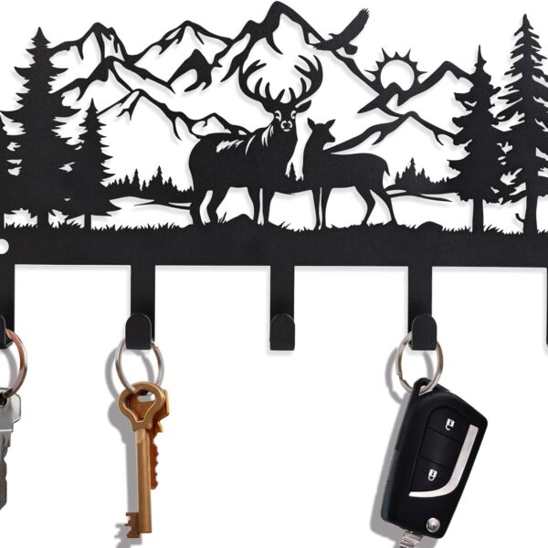 Deer Metal Key Holder – Wall Mount Key Rack for Living Room, Hallway, Office
