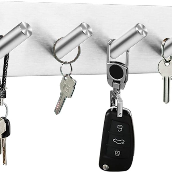 Self-Adhesive Stainless Steel Key Holder – Wall Mounted Hook for Kitchen & Bathroom (Silver)