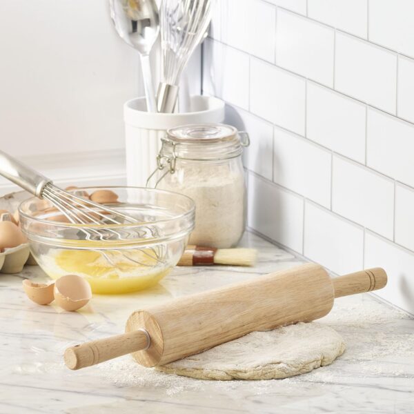 Classic 18" Wood Rolling Pin with Comfort Grip Handles for Baking