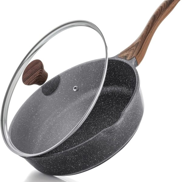 Nonstick Deep Frying Pan – 10" Saute Pan with Lid, Stay-Cool Handle, PFOA-Free Stone Cookware, Induction Compatible