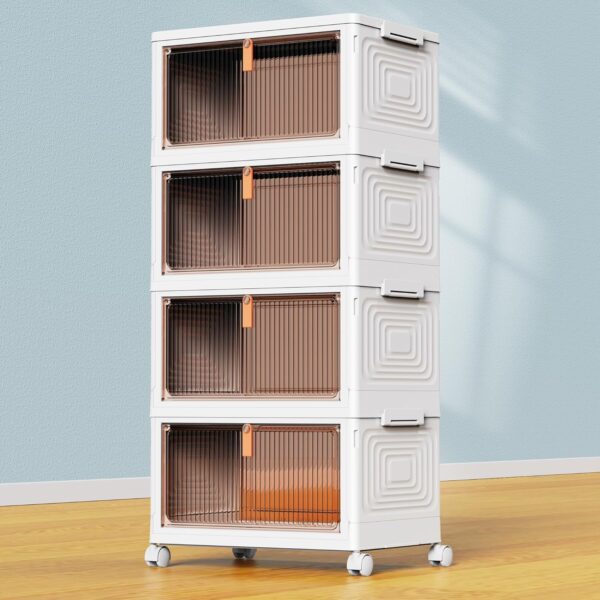 "4-Tier Stackable Storage Bins with Lid & Wheels – 23QT, Folding Closet Organizers"