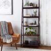 5-Tier Ladder Bookshelf – Solid Rubberwood Frame, Walnut Finish, 70.1" H - Image 2
