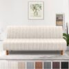 Stretch Futon Slipcover, Armless Sofa Protector with Elastic Bottom, Modern Stripe Design, Ivory - Image 4