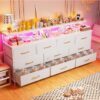 55" White Dresser with 10 Drawers, LED Lights & Power Outlets – Metal Frame for Bedroom or Closet - Image 2
