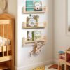 Set of 3 Natural Wood Nursery Wall Shelves with Towel Bar – Hanging Bookshelves for Kids Room & Kitchen - Image 6