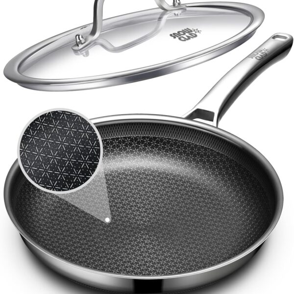 12-Inch Hybrid Nonstick Frying Pan with Lid – Stainless Steel Skillet, Induction Compatible, Oven & Dishwasher Safe, PFOA-Free