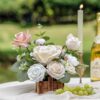 Set of 2 Floral Basket Centerpieces with Artificial Flowers for Wedding & Home Decor (Dusty Rose & Champagne) - Image 2