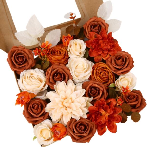 Silk Rose Flower Box Set – Faux Flowers with Stems for DIY Bouquets, Centerpieces & Home Décor (Chic Terracotta Rust)