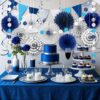 33pcs Navy Blue White Silver Party Decor Kit – Banner, Pom Poms, Lanterns, Garland for Graduation, Wedding, Birthday - Image 4