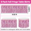 6 Pack Pink Foil Fringe Table Skirts – 29x108 in Metallic Tinsel for Party Decor & Backdrops - Image 3