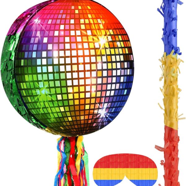 "Disco Roller Skating Piñata Set with Stick, Blindfold, Confetti & Decor – 80s/90s Party Supplies"