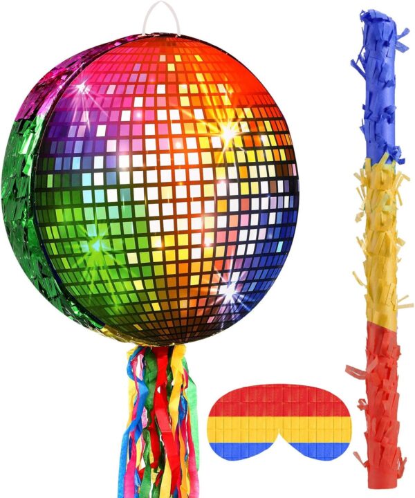 "Disco Roller Skating Piñata Set with Stick, Blindfold, Confetti & Decor – 80s/90s Party Supplies"