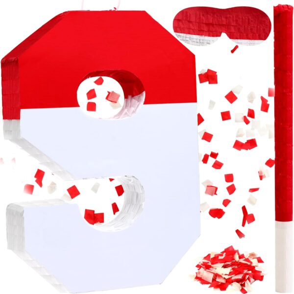"Red & White Number 9 Piñata with Stick, Mask & Confetti – Birthday Party Decor for Kids"