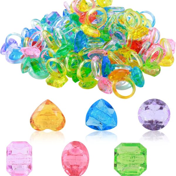 "100PCS Gem Rings for Kids – Colorful Princess Rings, Party Favors, Goodie Bag Stuffers & Piñata Fillers"