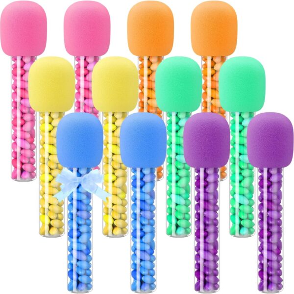 "12 Sets Microphone Candy Tubes – Rainbow Karaoke Props for Birthday Party Favors & Stage Costumes"