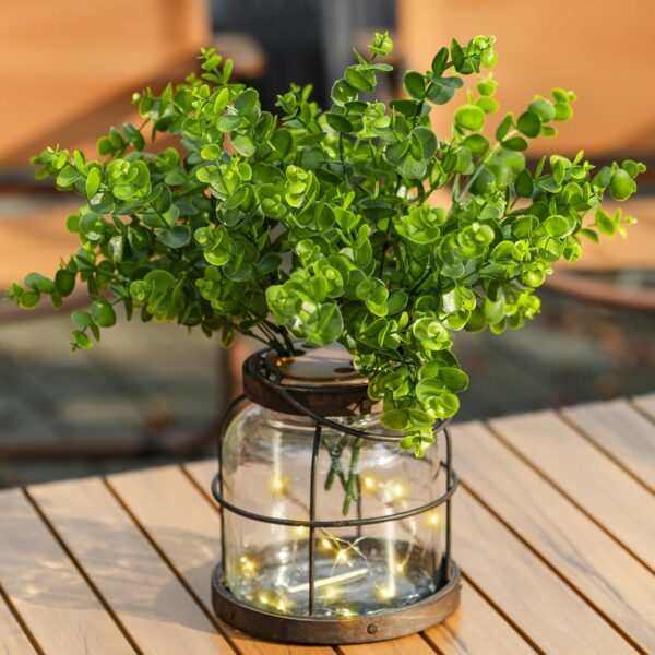 "Farmhouse Glass Vase with Lid, LED Lights & Eucalyptus – Rustic Lantern Decor & Gift for Plant Lovers"