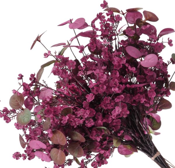 "12PCS Burgundy Eucalyptus & Baby’s Breath Stems – Silk Fall Decor for Home, Kitchen & Thanksgiving"