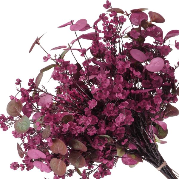 "12PCS Burgundy Eucalyptus & Baby’s Breath Stems – Silk Fall Decor for Home, Kitchen & Thanksgiving"
